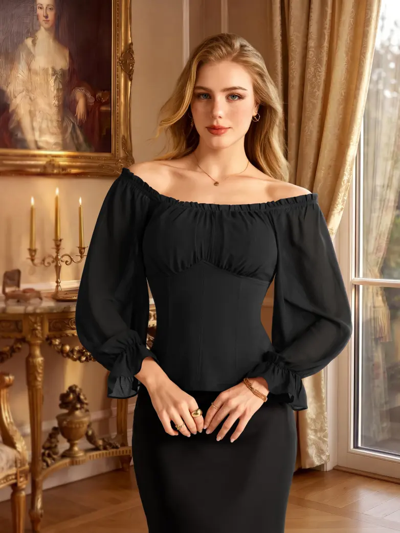 Women’s Off Shoulder Corset Top with Long Sleeves - Image 3
