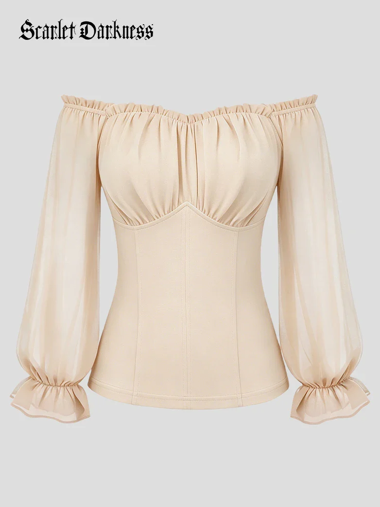 Women’s Off Shoulder Corset Top with Long Sleeves - Image 9