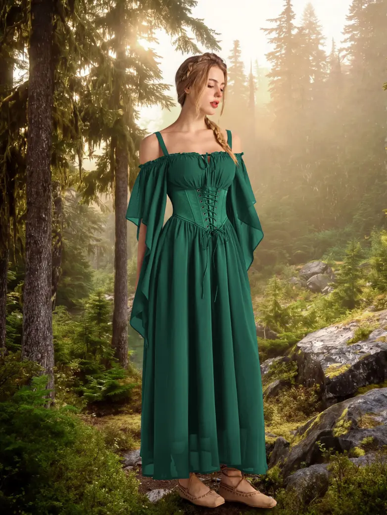 Renaissance Off‑Shoulder Chiffon Bell Sleeve Dress - Image 16