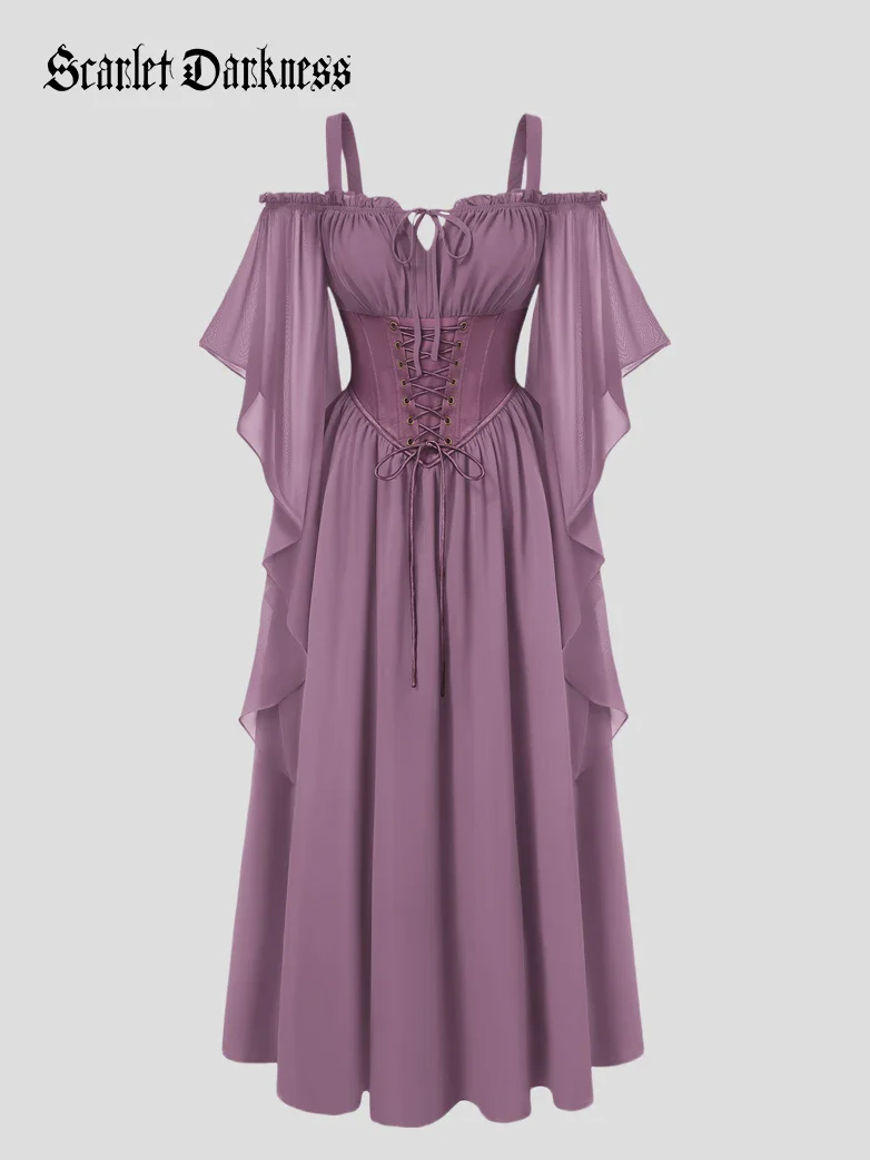 Renaissance Off‑Shoulder Chiffon Bell Sleeve Dress - Image 25