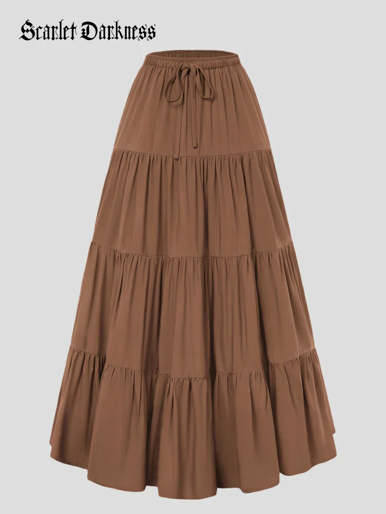 Renaissance Drawstring Swing Maxi Skirt with Pockets - Image 29
