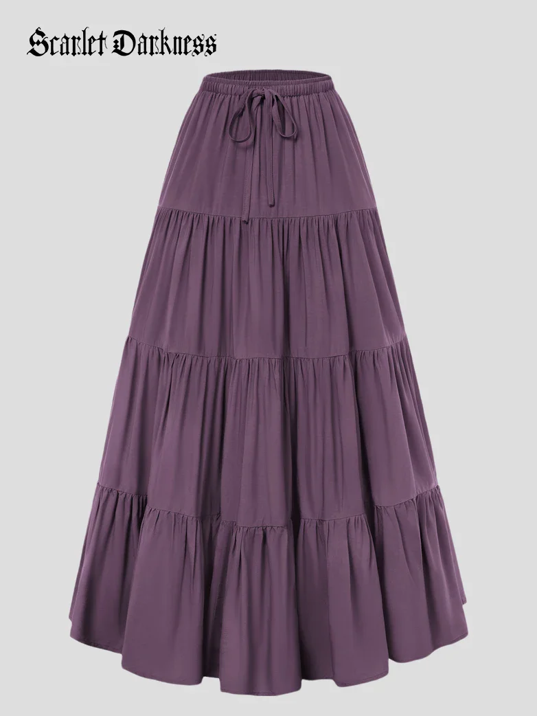 Renaissance Drawstring Swing Maxi Skirt with Pockets - Image 35