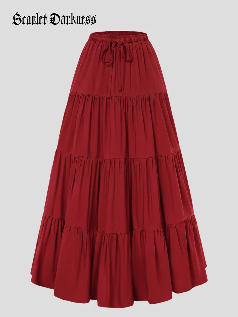 Renaissance Drawstring Swing Maxi Skirt with Pockets - Image 40