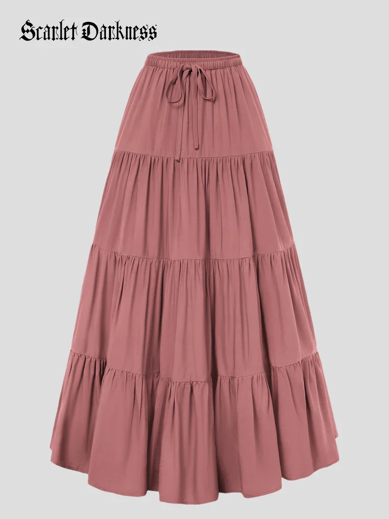 Renaissance Drawstring Swing Maxi Skirt with Pockets - Image 45