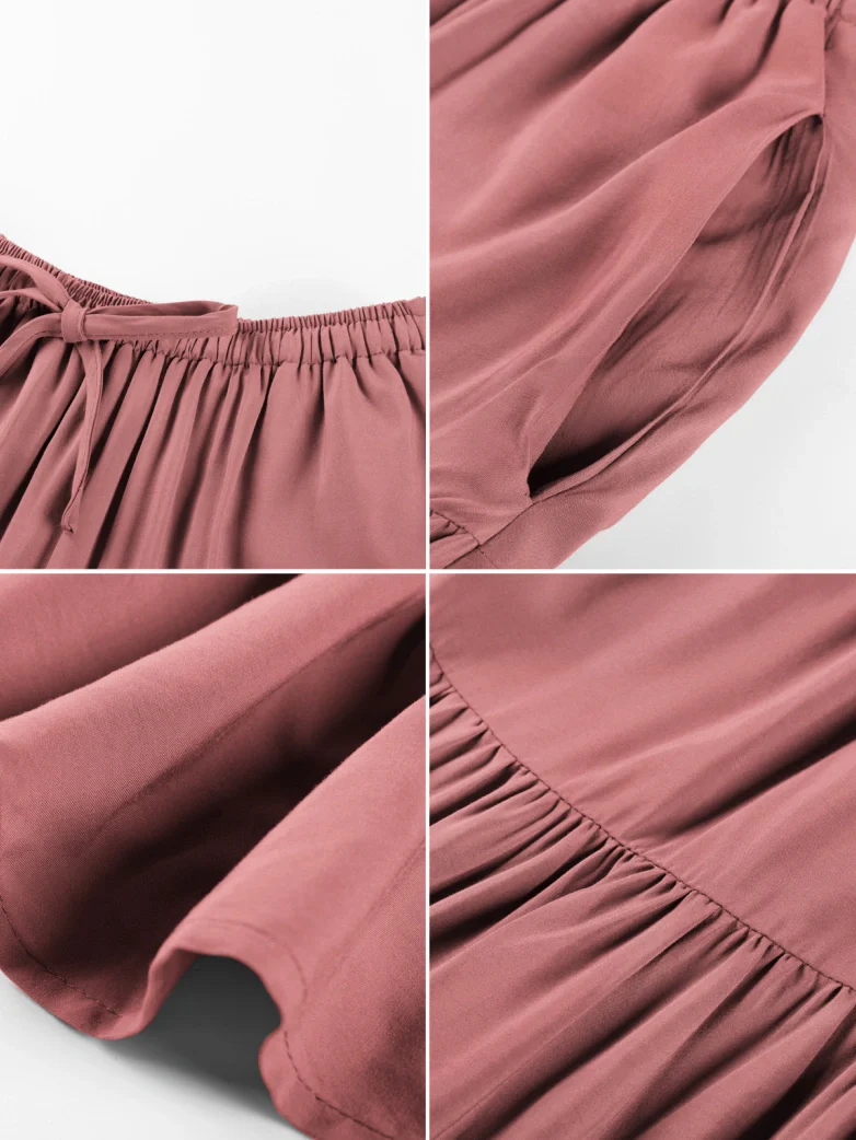 Renaissance Drawstring Swing Maxi Skirt with Pockets - Image 49