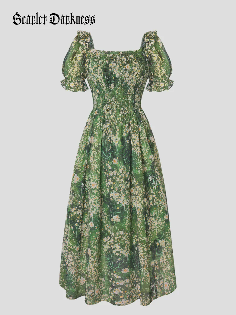 Bridgeton Puff sleeves Chiffon Pleated Pocket Dress