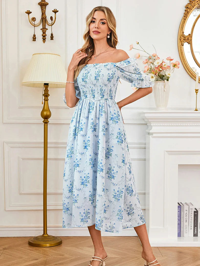 Bridgeton Puff sleeves Chiffon Pleated Pocket Dress - Image 26
