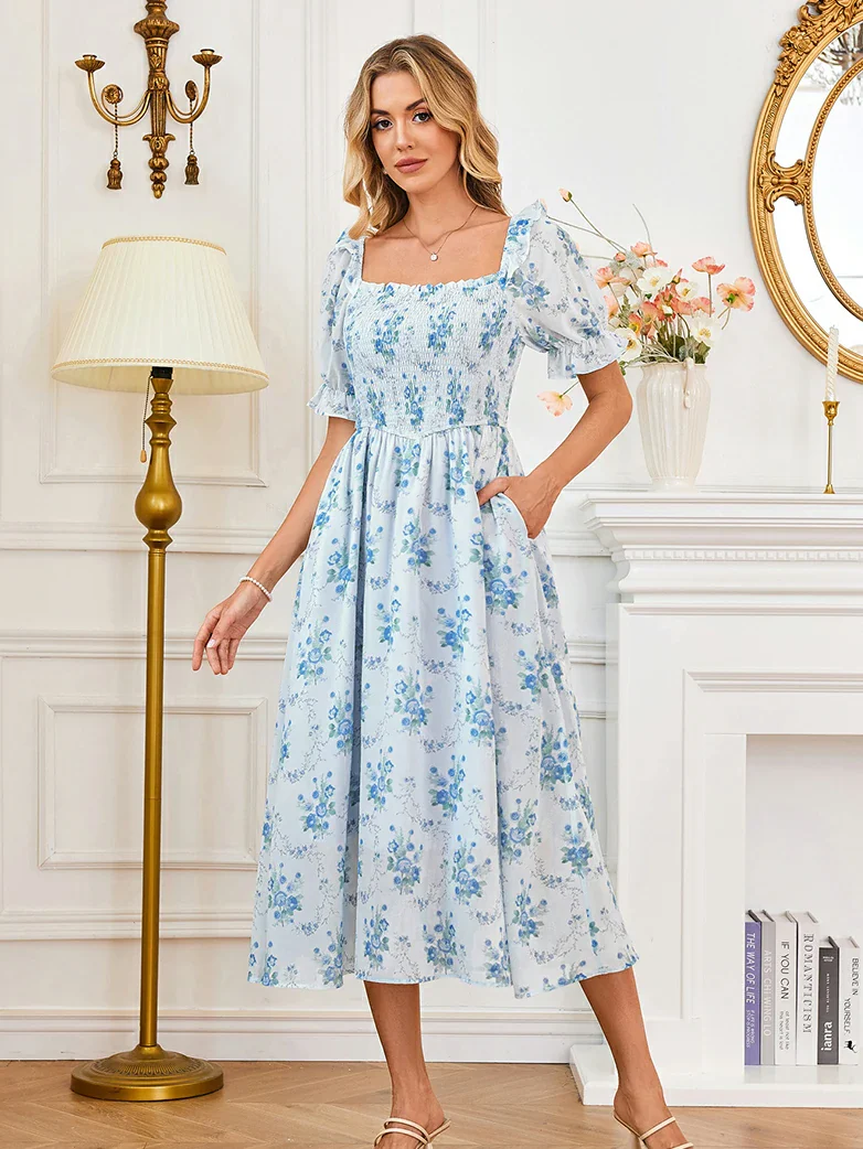 Bridgeton Puff sleeves Chiffon Pleated Pocket Dress - Image 29