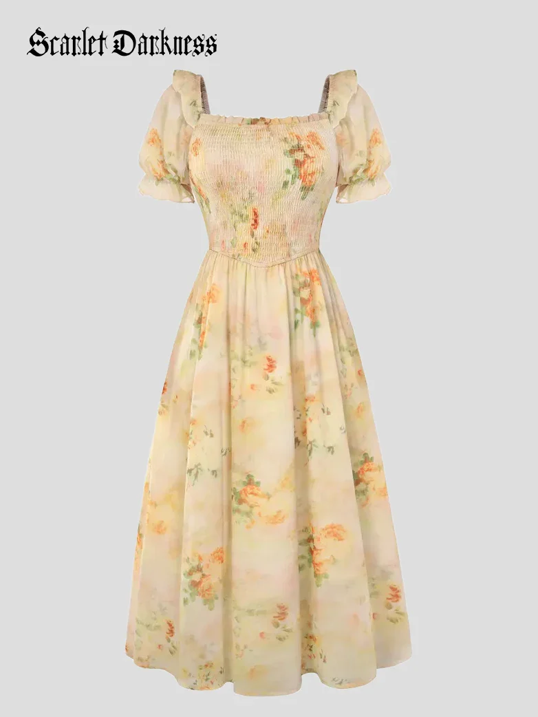 Bridgeton Puff sleeves Chiffon Pleated Pocket Dress - Image 36