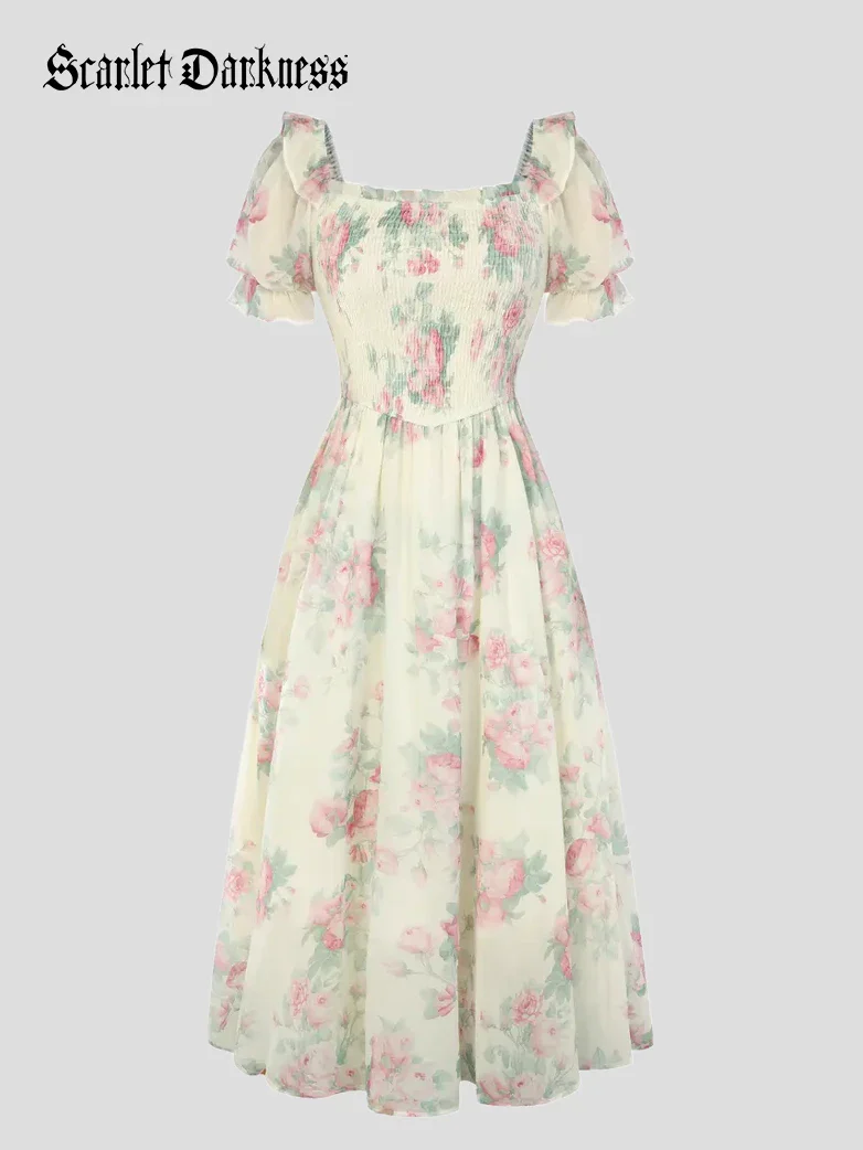 Bridgeton Puff sleeves Chiffon Pleated Pocket Dress - Image 37
