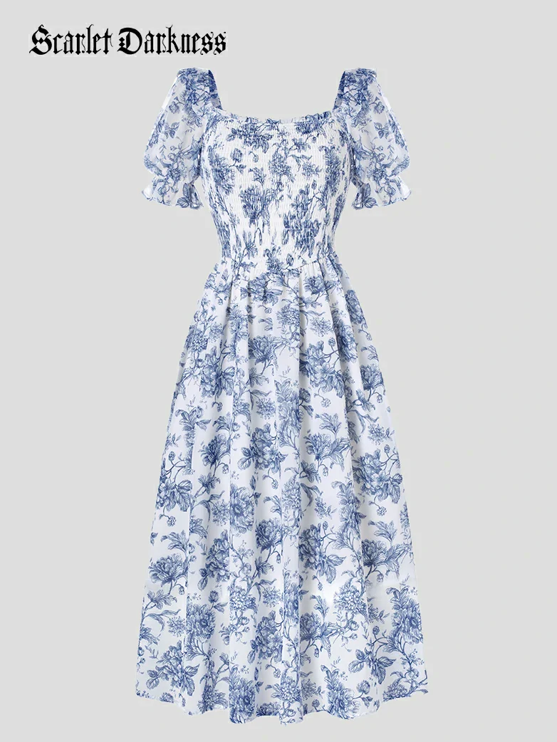 Bridgeton Puff sleeves Chiffon Pleated Pocket Dress - Image 5