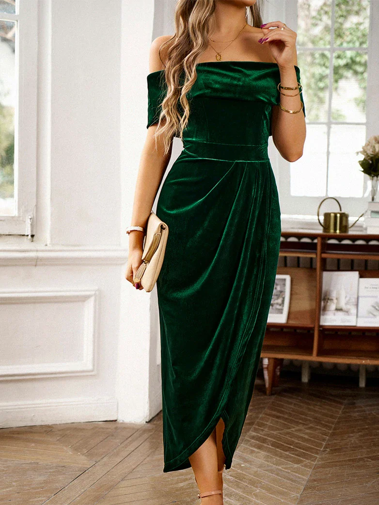 2025 Off Shoulder NYE Cocktail Party Velvet Dress - Image 2