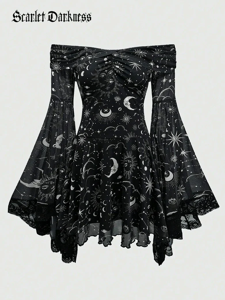 Gothic Whimsical Off Shoulder Bell Sleeve Witch Dress - Image 10