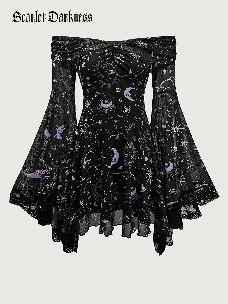 Gothic Whimsical Off Shoulder Bell Sleeve Witch Dress - Image 12