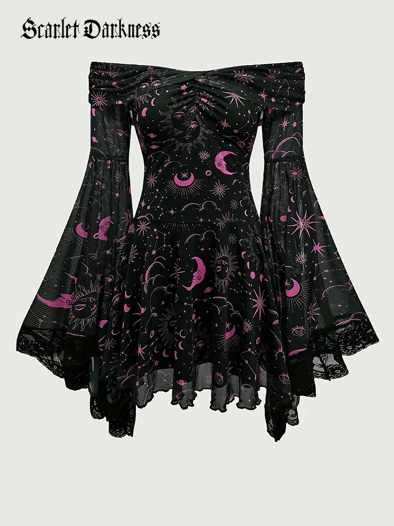 Gothic Whimsical Off Shoulder Bell Sleeve Witch Dress - Image 13