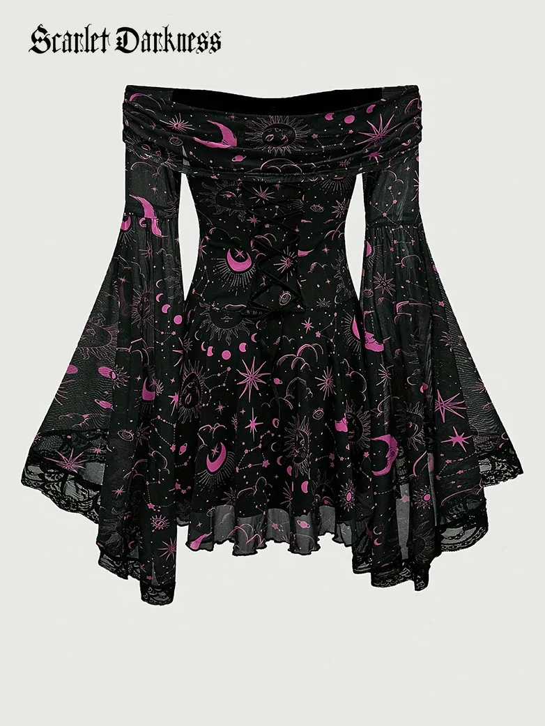 Gothic Whimsical Off Shoulder Bell Sleeve Witch Dress - Image 14