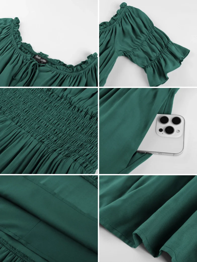 Women's Off Shoulder Puff Sleeve Smocked Waist Maxi Dress - Image 10