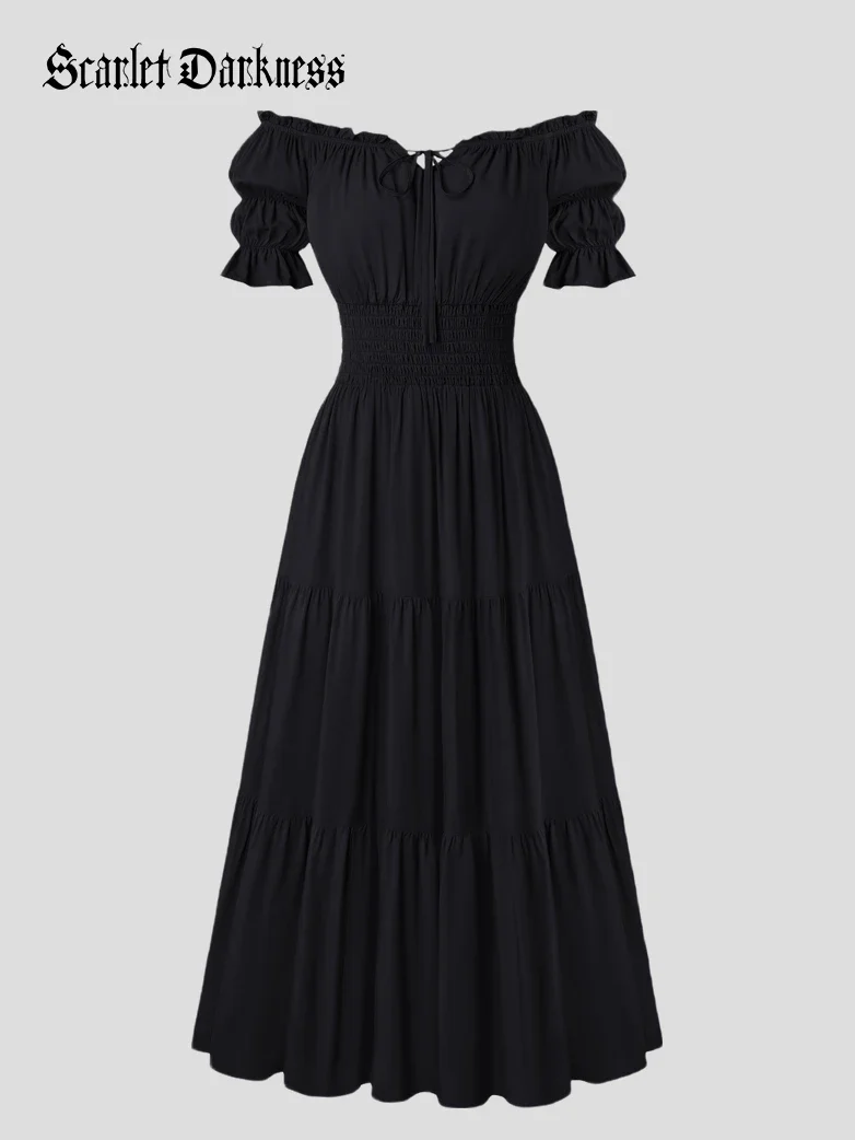 Women's Off Shoulder Puff Sleeve Smocked Waist Maxi Dress - Image 11