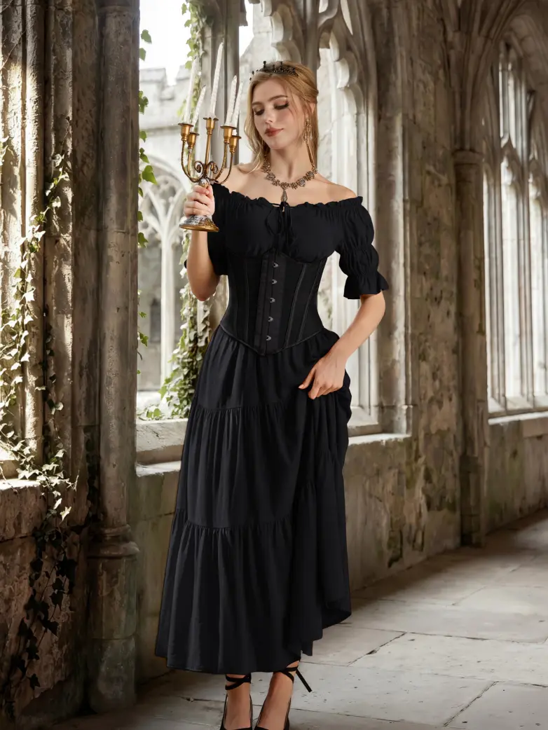 Women's Off Shoulder Puff Sleeve Smocked Waist Maxi Dress - Image 14