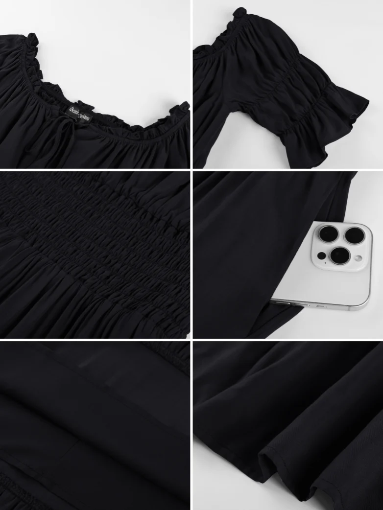 Women's Off Shoulder Puff Sleeve Smocked Waist Maxi Dress - Image 15