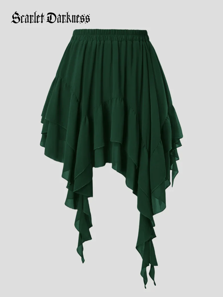 Women Renaissance Pirate Tassel Hem Chiffon Skirt - Image 5