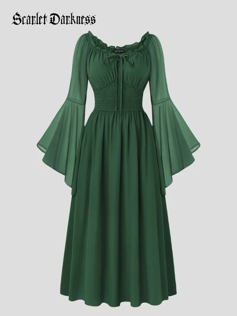 Women's Renaissance Dress Off Shoulder Bell Sleeve Maxi Dress
