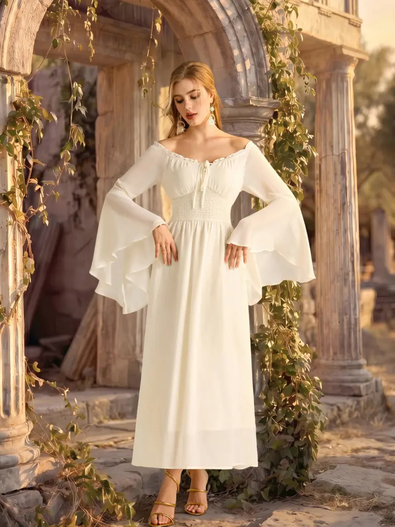 Women's Renaissance Dress Off Shoulder Bell Sleeve Maxi Dress - Image 10