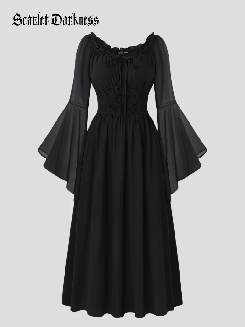Women's Renaissance Dress Off Shoulder Bell Sleeve Maxi Dress - Image 13