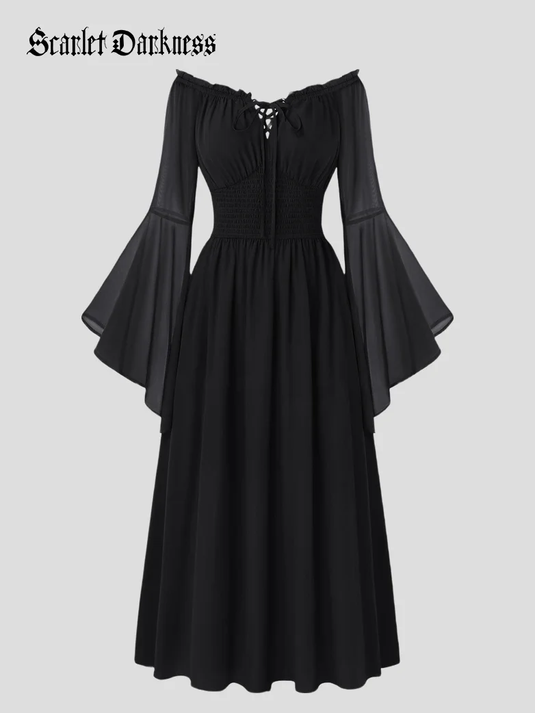 Women's Renaissance Dress Off Shoulder Bell Sleeve Maxi Dress - Image 14