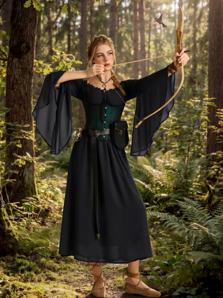 Women's Renaissance Dress Off Shoulder Bell Sleeve Maxi Dress - Image 16