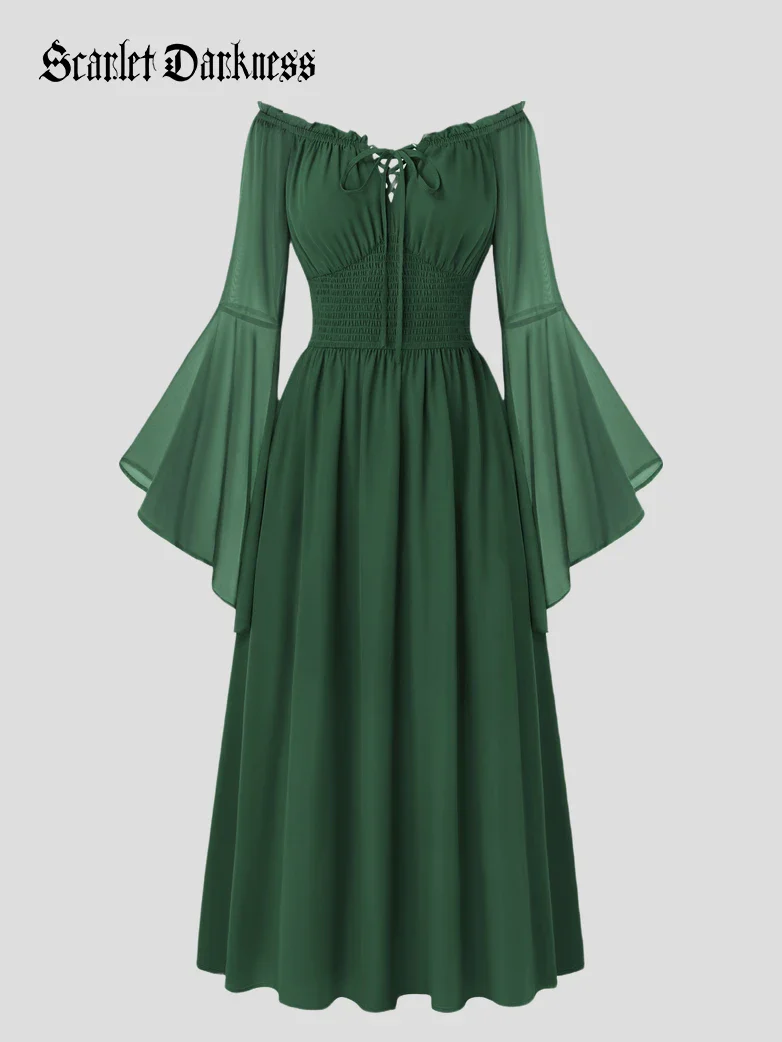 Women's Renaissance Dress Off Shoulder Bell Sleeve Maxi Dress - Image 2