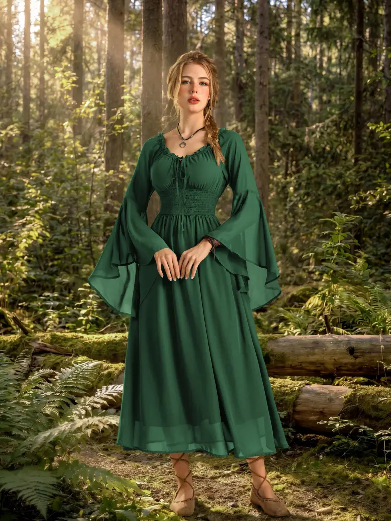 Women's Renaissance Dress Off Shoulder Bell Sleeve Maxi Dress - Image 3