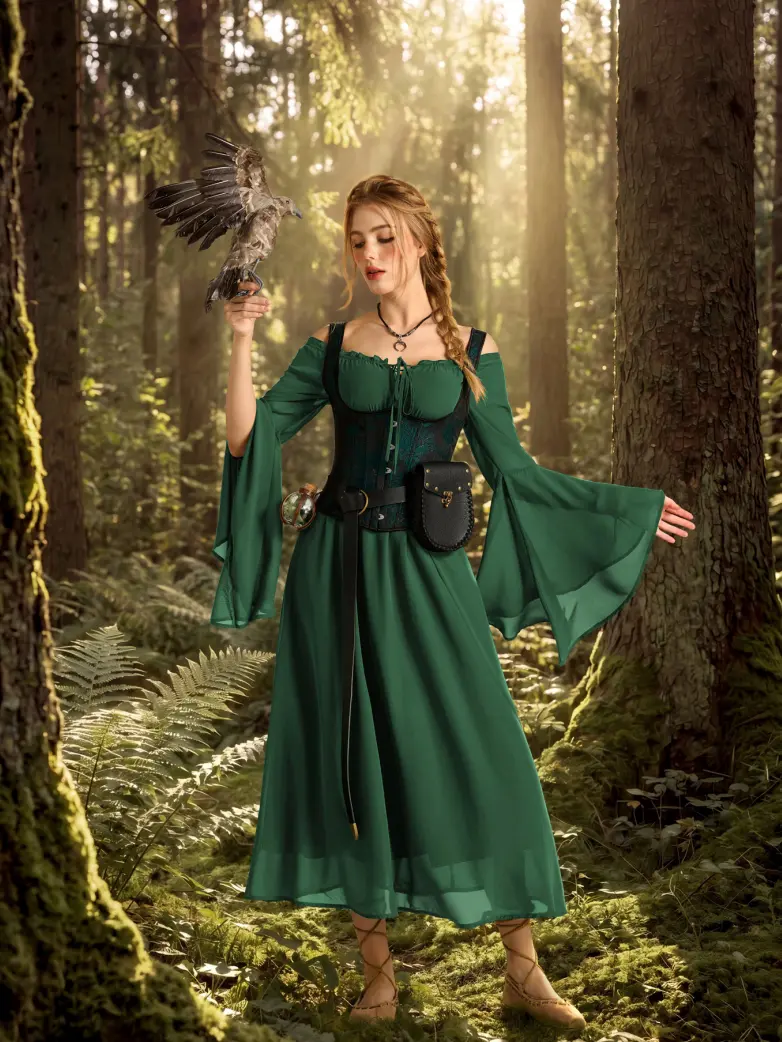 Women's Renaissance Dress Off Shoulder Bell Sleeve Maxi Dress - Image 4