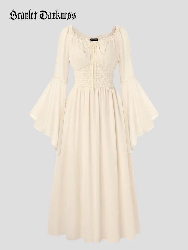 Women's Renaissance Dress Off Shoulder Bell Sleeve Maxi Dress - Image 7