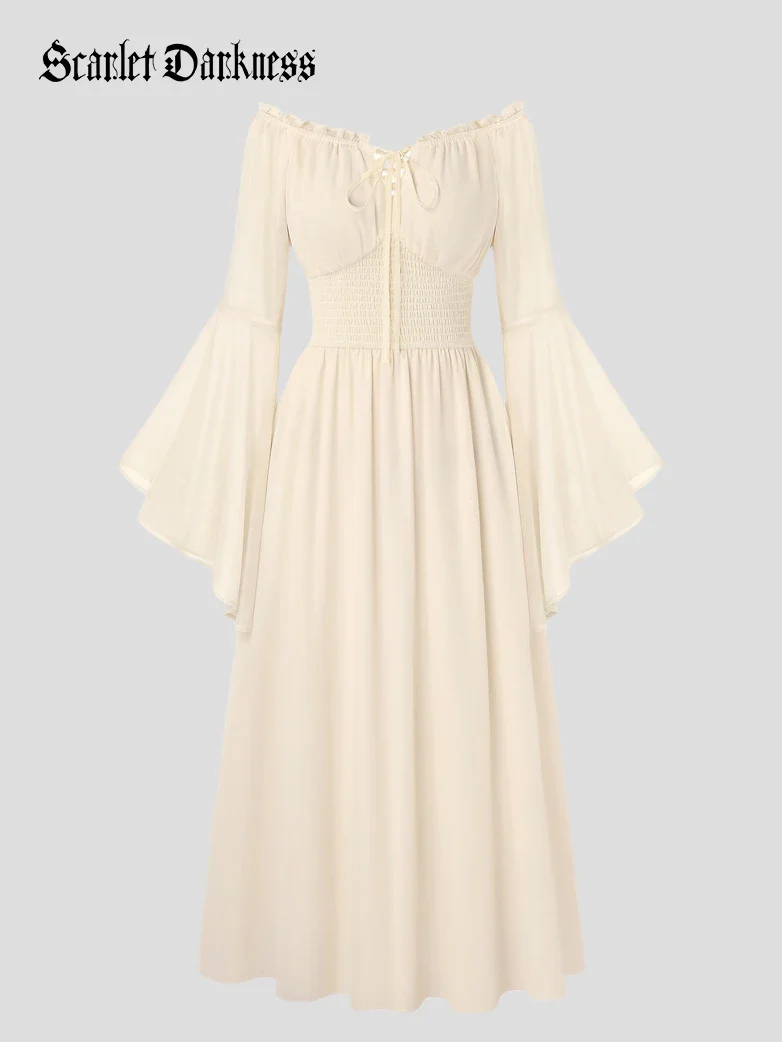 Women's Renaissance Dress Off Shoulder Bell Sleeve Maxi Dress - Image 8