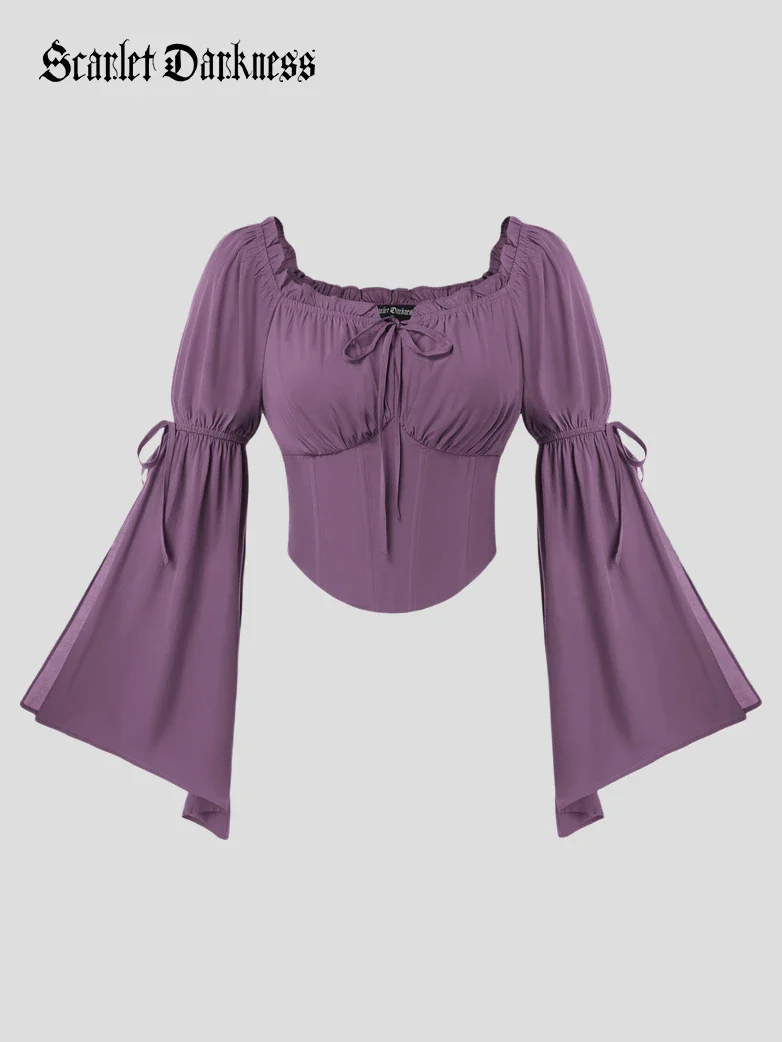 Women Renaissance Corset Tops With Long Slit Sleeve - Image 12