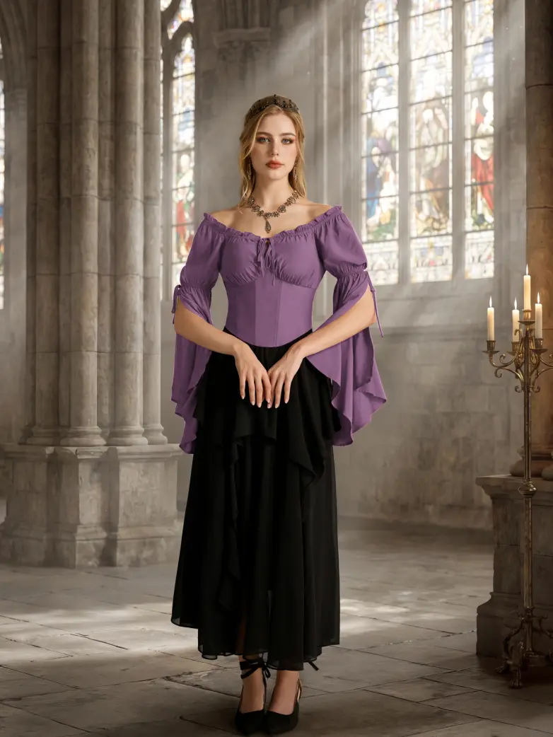 Women Renaissance Corset Tops With Long Slit Sleeve - Image 14