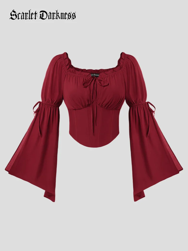 Women Renaissance Corset Tops With Long Slit Sleeve - Image 17