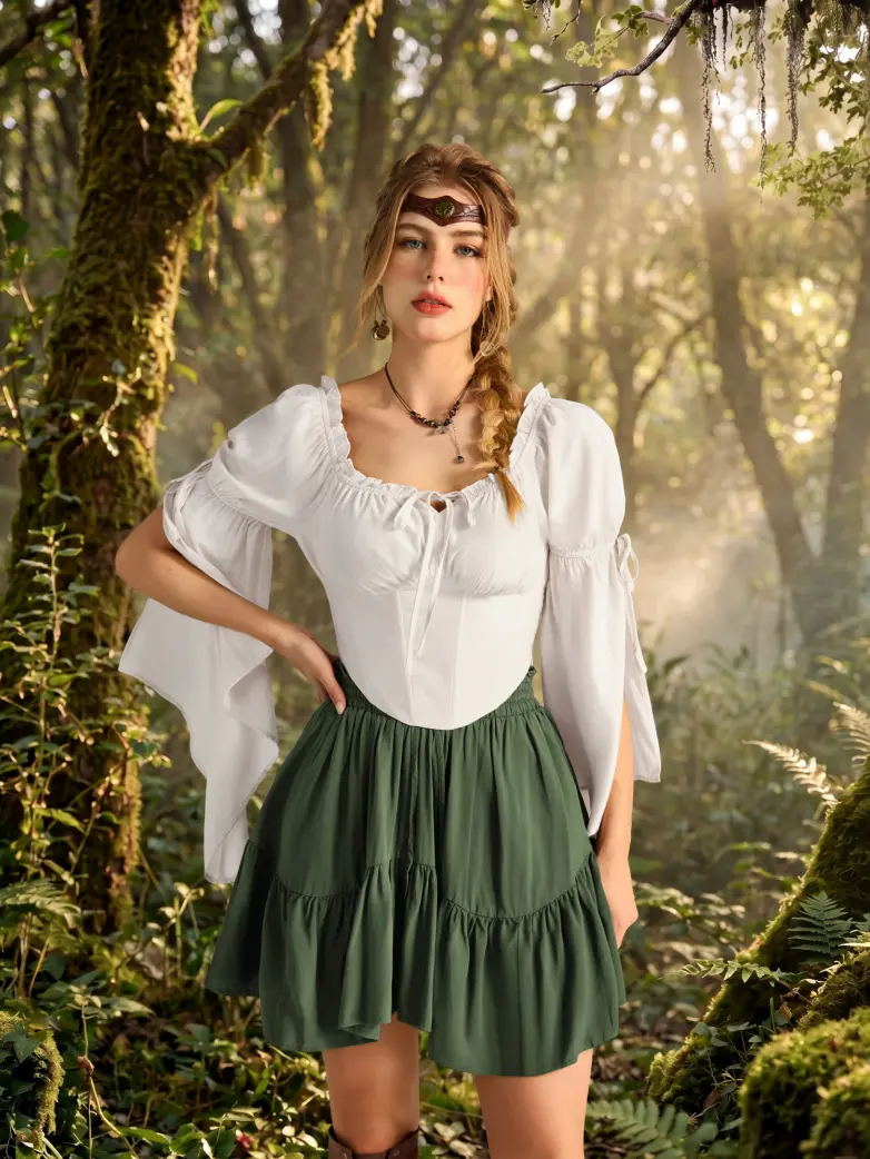 Women Renaissance Corset Tops With Long Slit Sleeve - Image 30