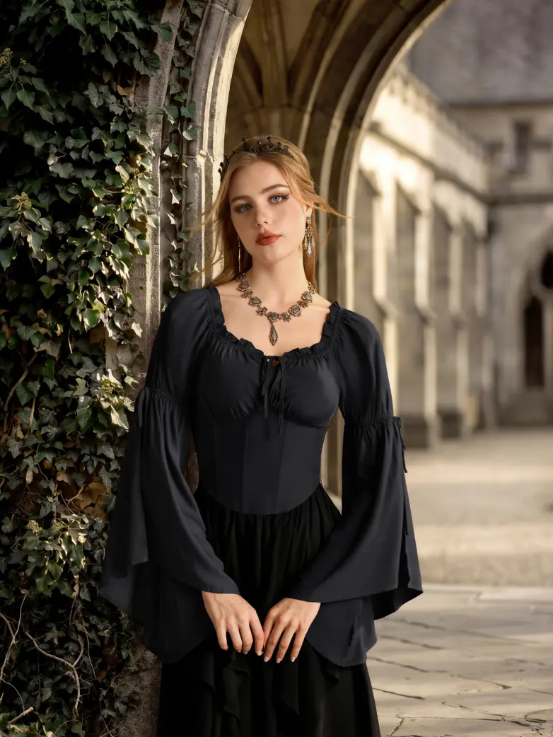 Women Renaissance Corset Tops With Long Slit Sleeve - Image 5