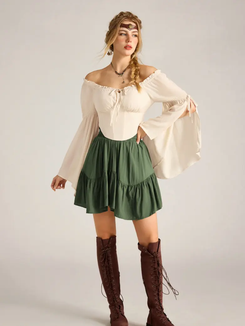 Women Renaissance Corset Tops With Long Slit Sleeve - Image 8