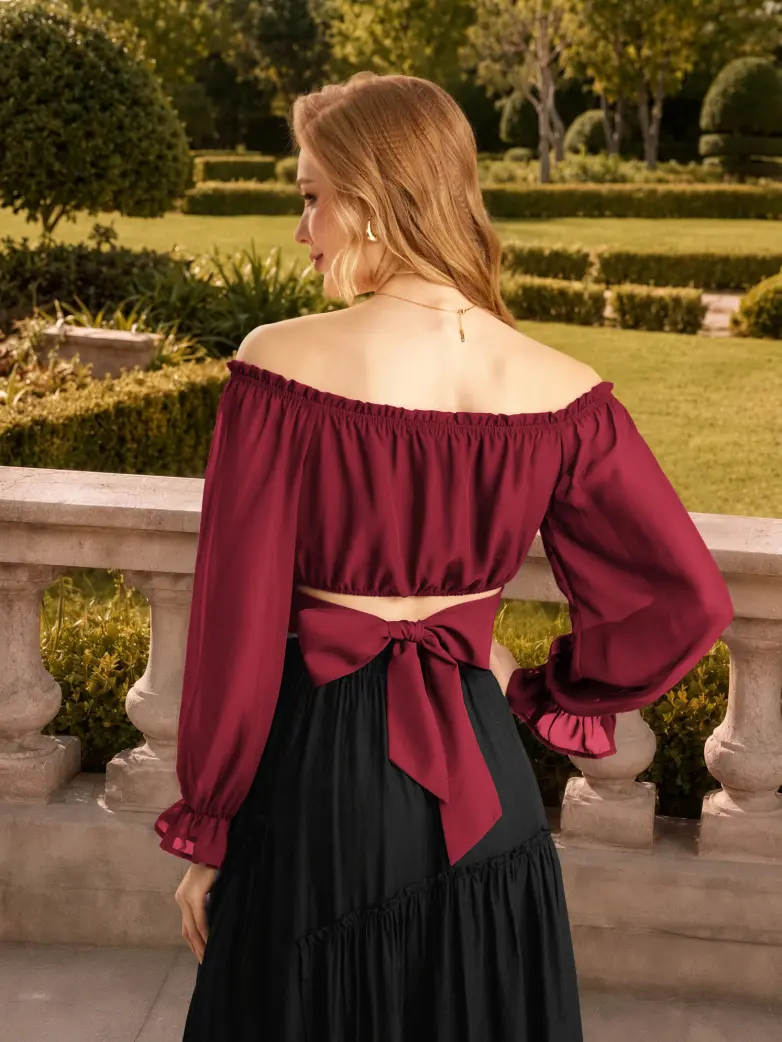 Women Renaissance Off Shoulder Cropped Length Tops - Image 10