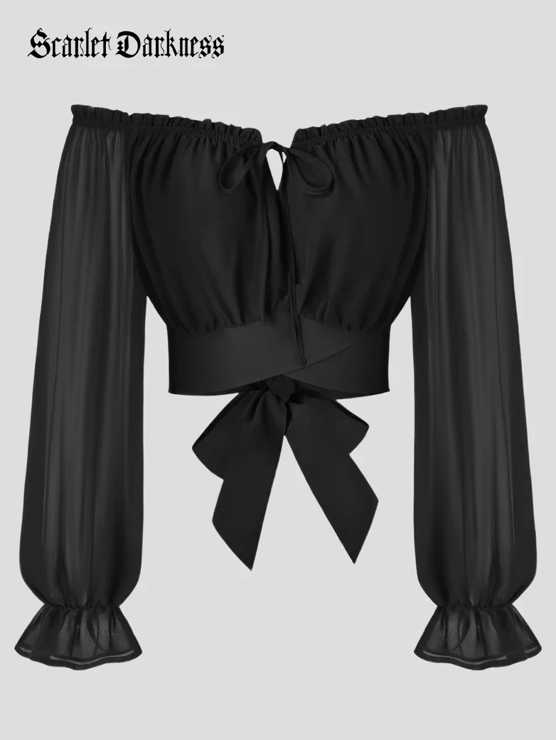 Women Renaissance Off Shoulder Cropped Length Tops - Image 12