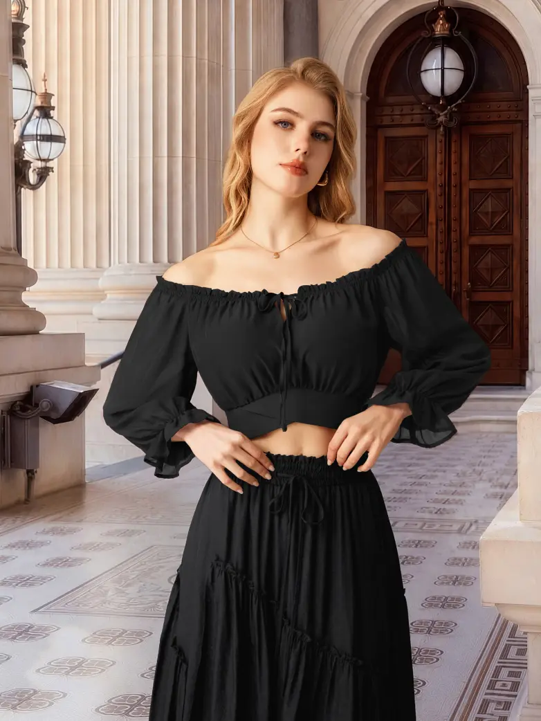 Women Renaissance Off Shoulder Cropped Length Tops - Image 13