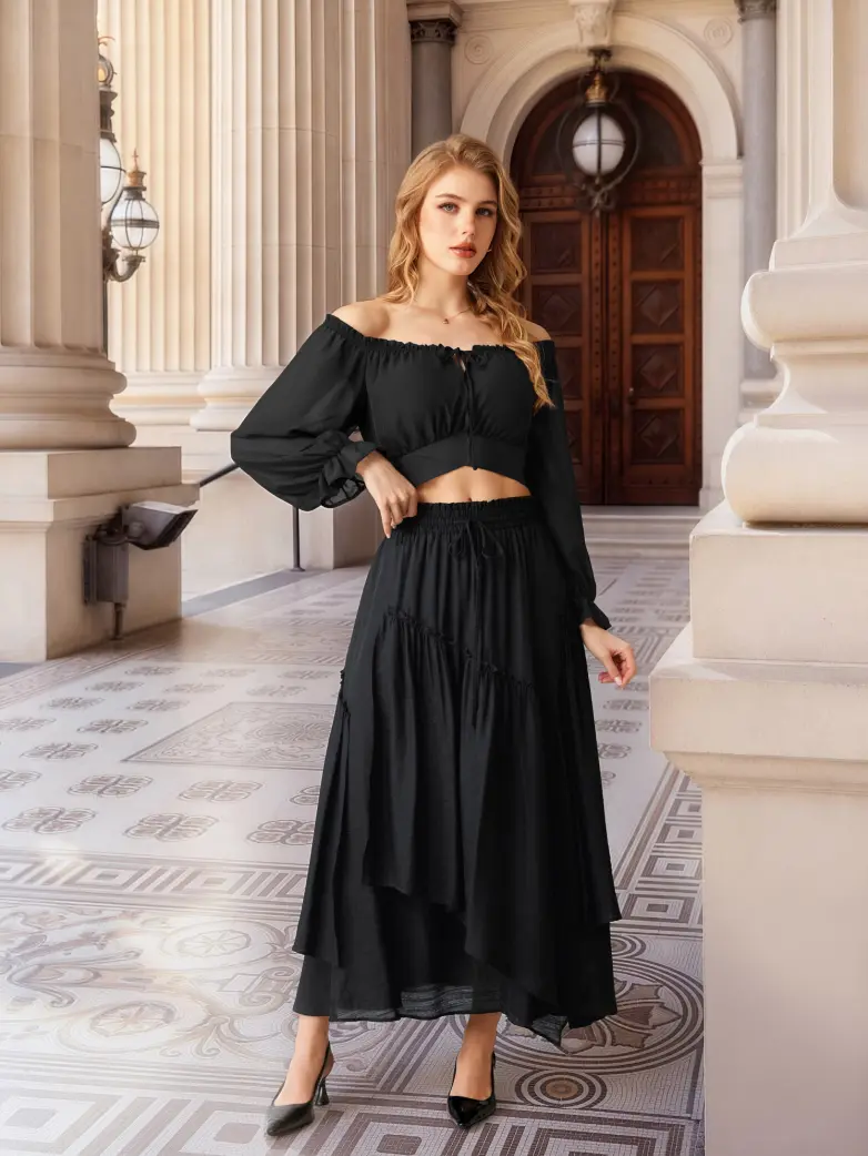 Women Renaissance Off Shoulder Cropped Length Tops - Image 14