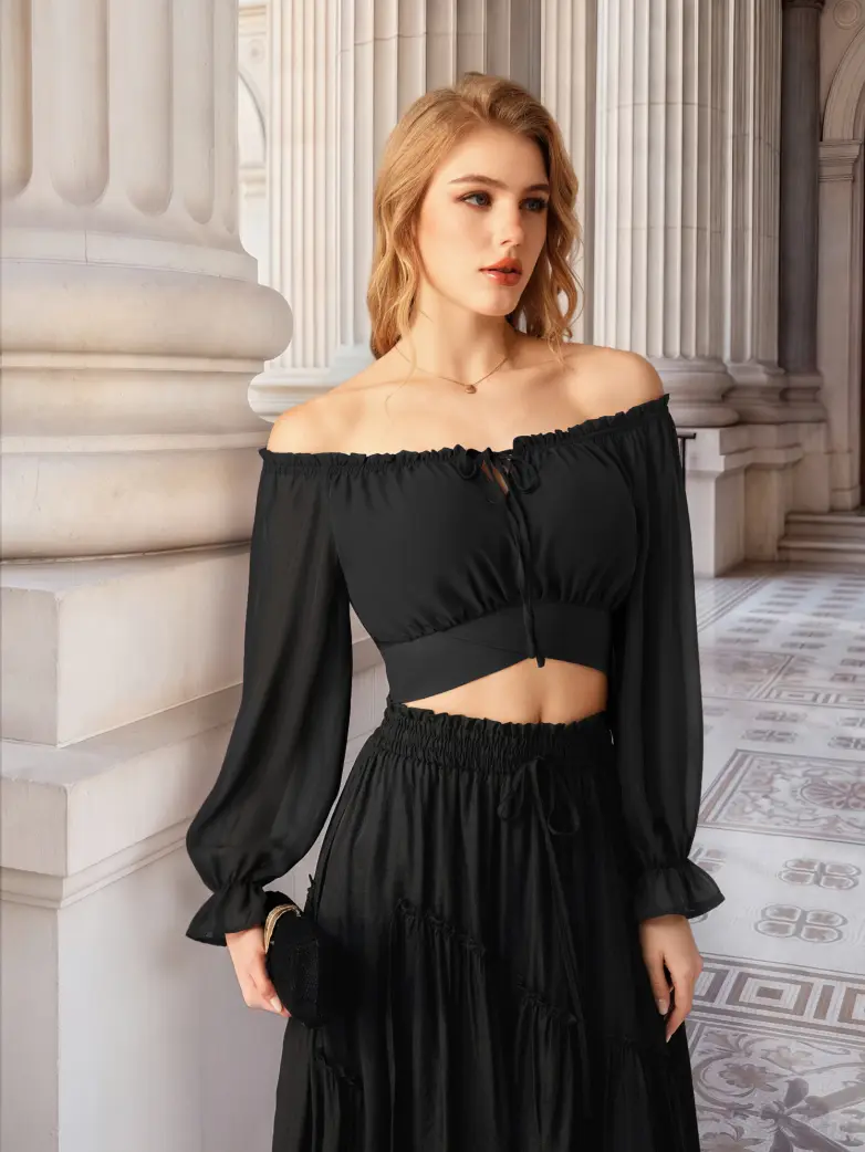 Women Renaissance Off Shoulder Cropped Length Tops - Image 15