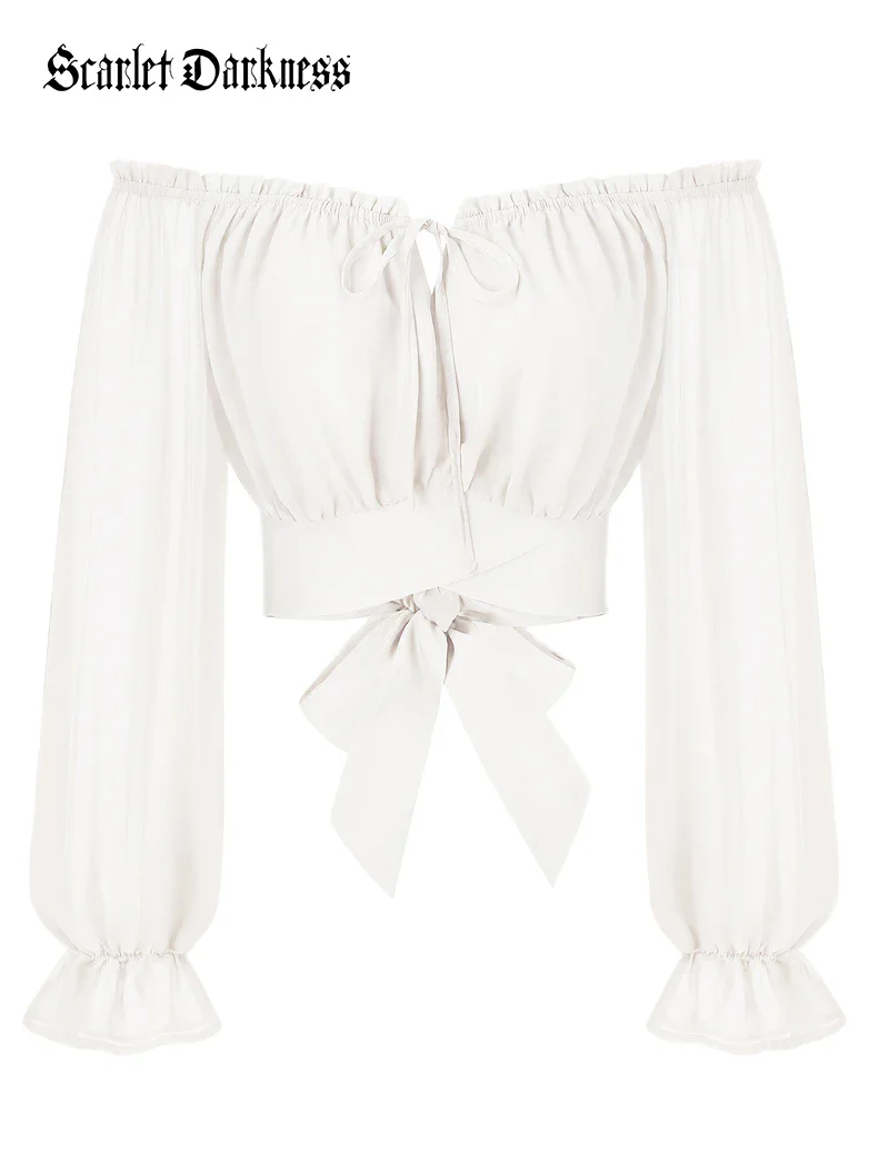 Women Renaissance Off Shoulder Cropped Length Tops - Image 18