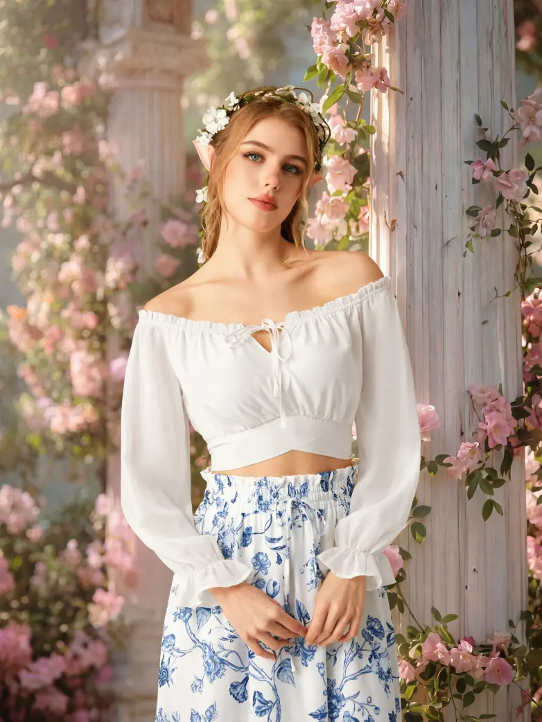 Women Renaissance Off Shoulder Cropped Length Tops - Image 21