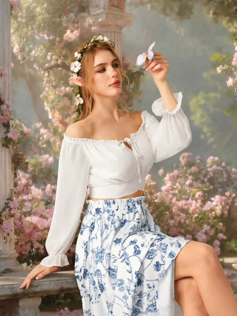 Women Renaissance Off Shoulder Cropped Length Tops - Image 22