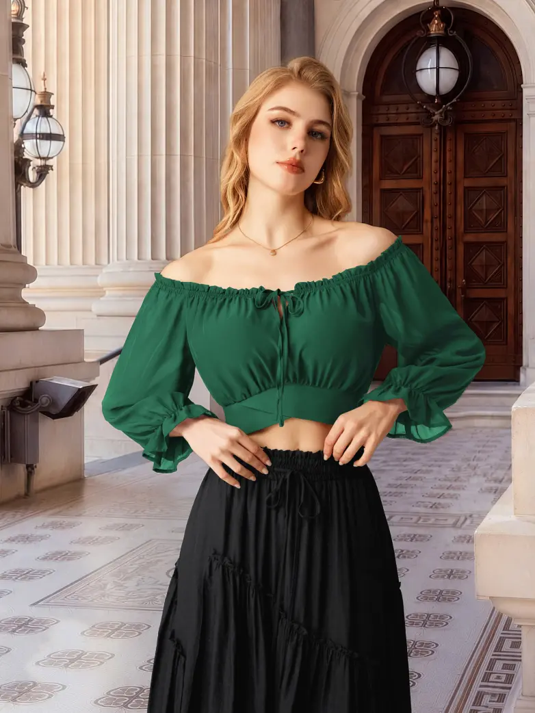 Women Renaissance Off Shoulder Cropped Length Tops - Image 25